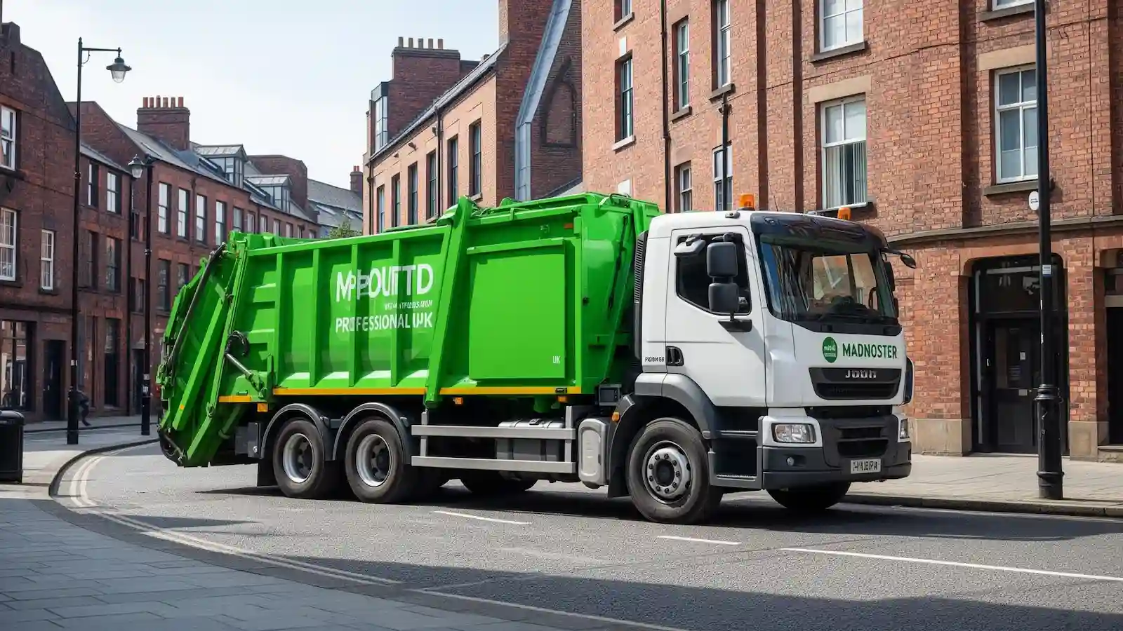 Professional waste removal truck servicing Manchester